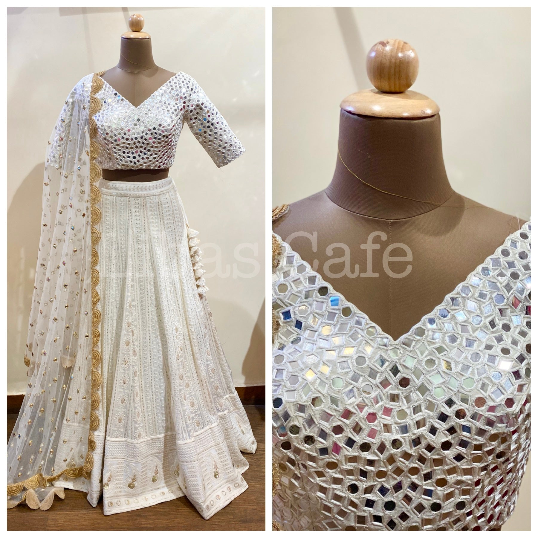 Ivory Lakhnavi Mirror Lehenga